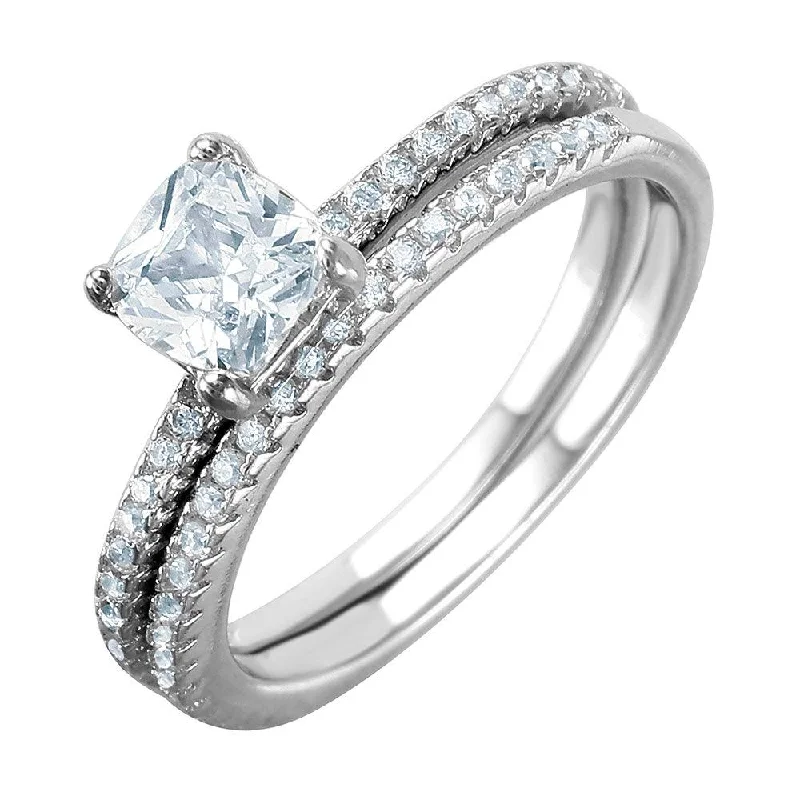 Ladies rings hypoallergenic-Silver 925 Rhodium Plated Square Center CZ Bridal Ring - BGR01010