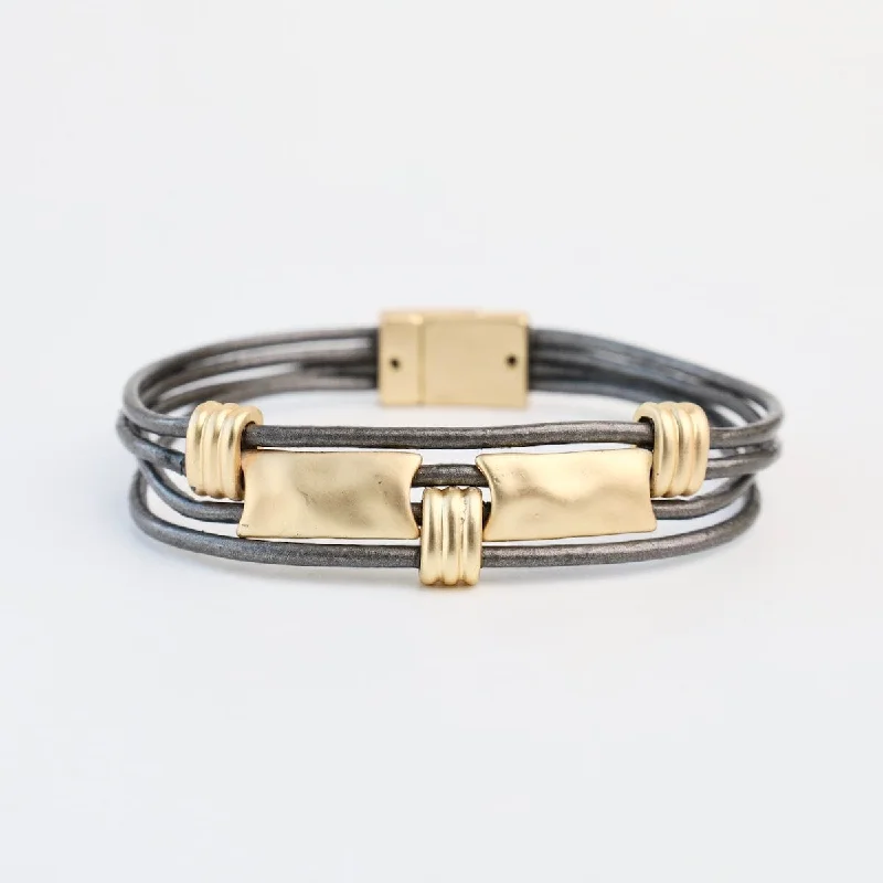 Ladies bracelets limited editions-Matte Gold Dark Grey Rectangle Bracelet