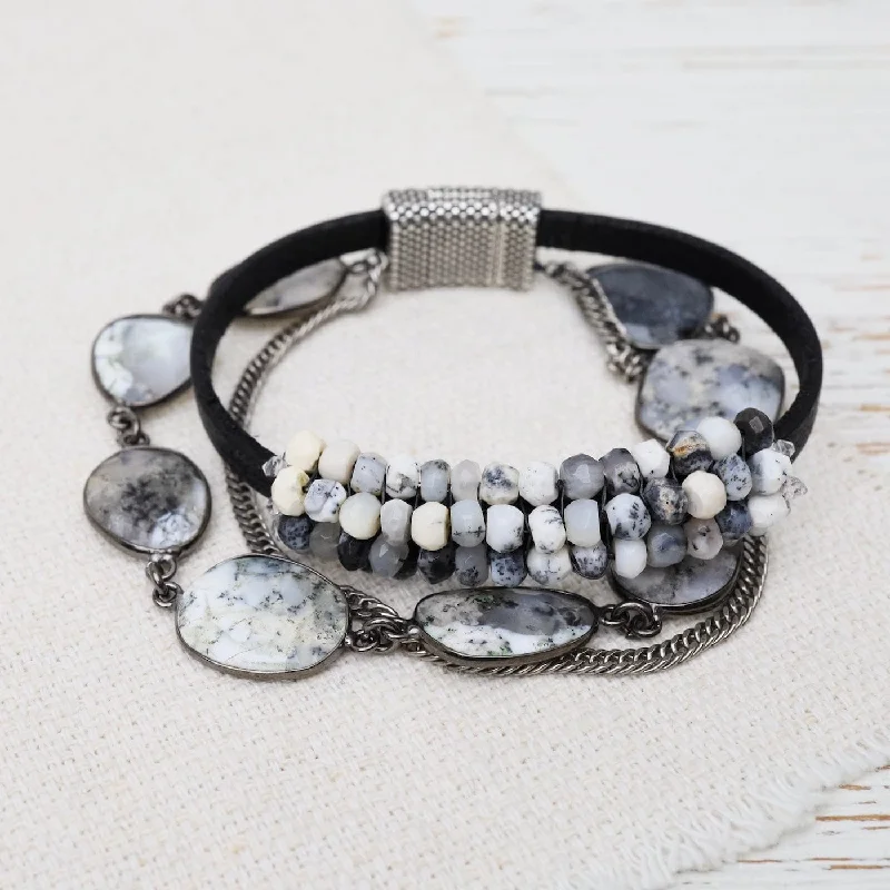 Ladies bracelets diamond accents-Hand Stitched Dendrite Opal & Dendrite Opal Bead Chain Bracelet