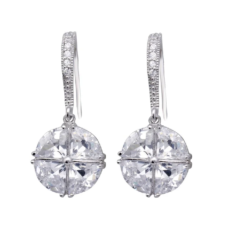 Ladies earrings office elegance-Silver 925 Rhodium Plated Crystal Circle CZ Dangling Hook Earrings - BGE00323