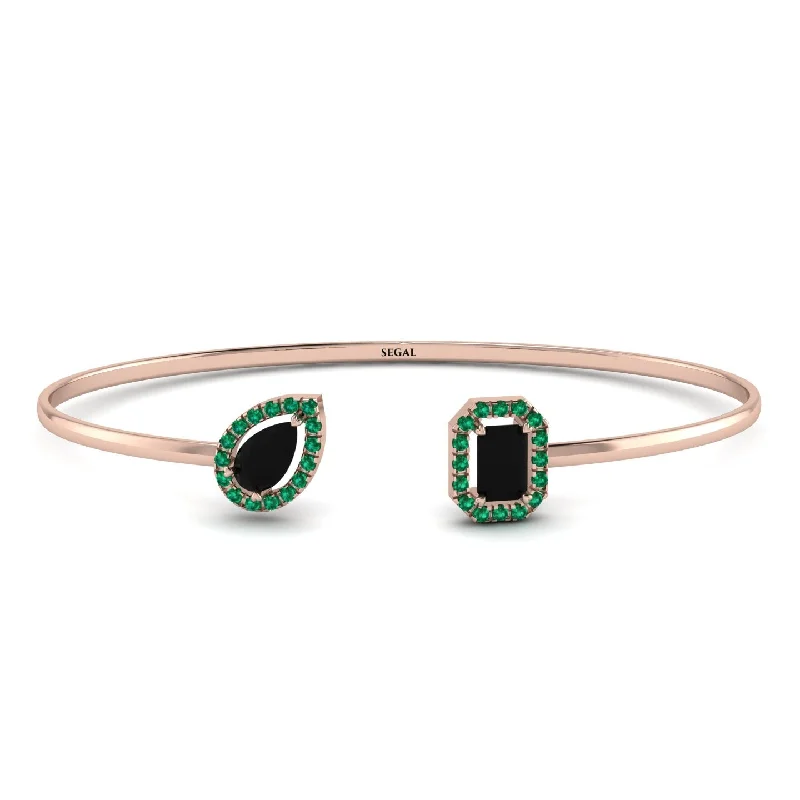 Ladies bracelets e-commerce sites-Geometric Pearl And Emerald Black Diamond Bracelet - Catherine No. 23