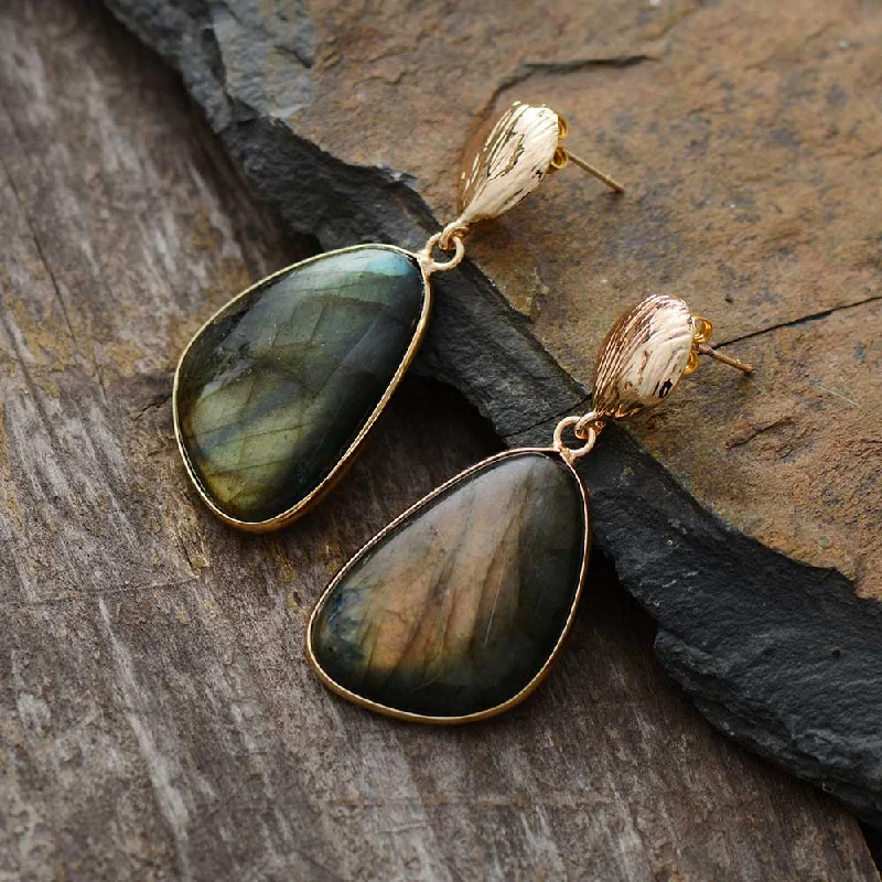 Ladies earrings gold designs-Handmade Labradorite Earrings