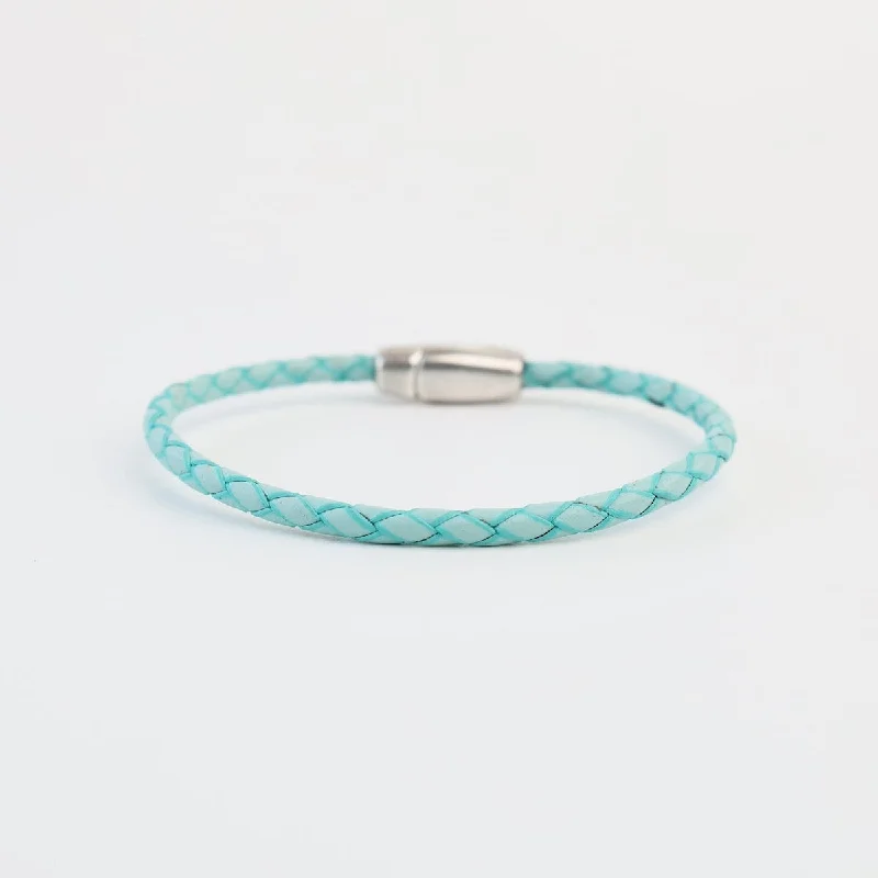 Ladies bracelets subtle luxury-Zoe Braided Turquoise Leather Bracelet