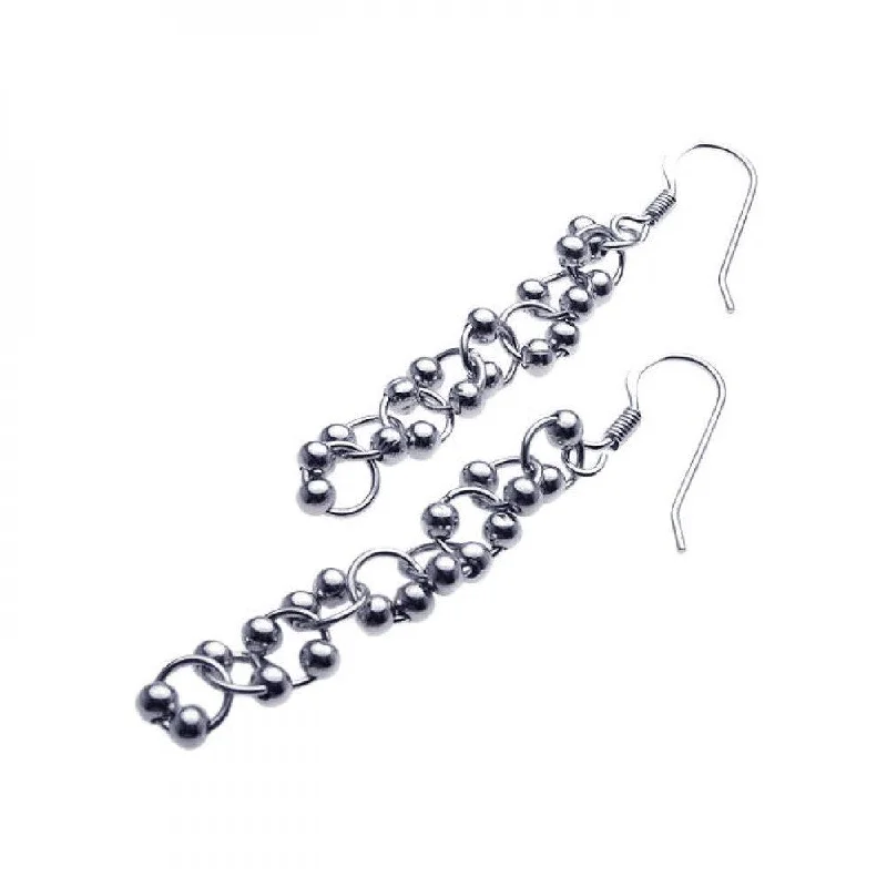 Ladies earrings punk vibes-Clearance-Silver 925 Rhodium Plated Multi Ball Round Dangling Hook Earrings - STE00931