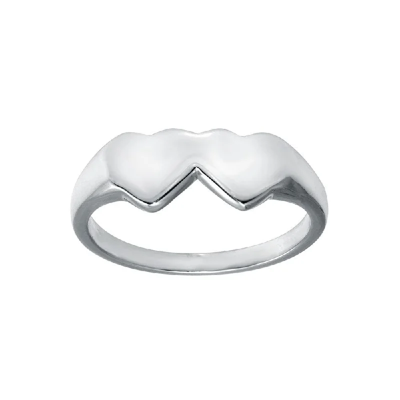 Ladies rings standout pieces-Rhodium Plated 925 Sterling Silver Double Heart Ring - SOR00036