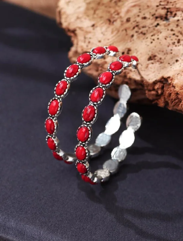 Ladies earrings budget picks-Beautiful Red and Silver Hoop Earrings