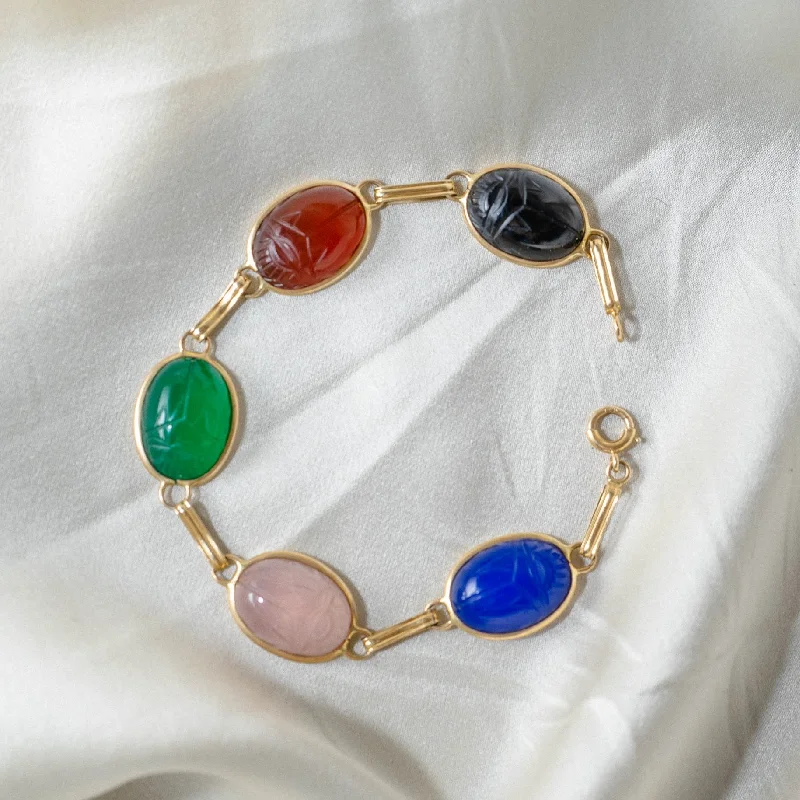 Ladies bracelets collectible items-Multi-Gemstone Scarab Bracelet in 14K