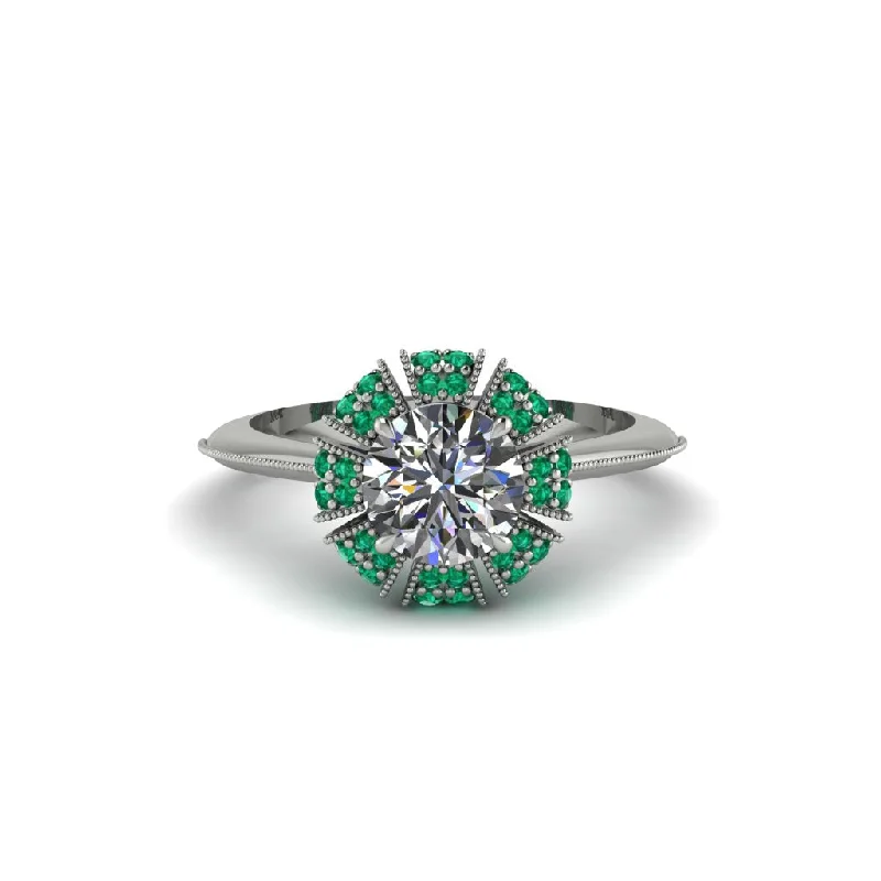 Ladies engagement rings twisted bands-Emerald Crown Halo Engagement Ring - Annie No. 18