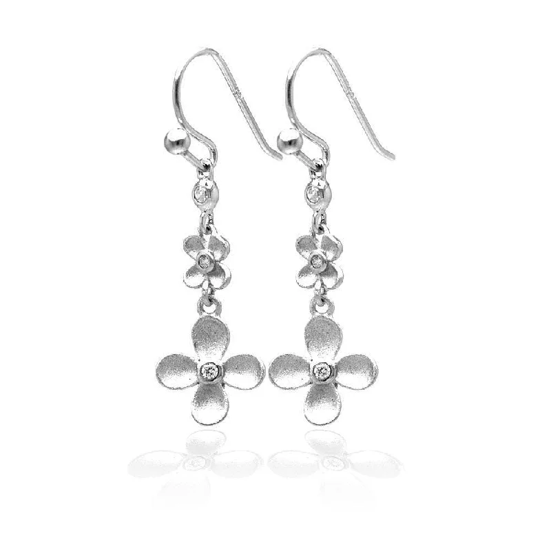 Ladies earrings hoop styles-Clearance-Silver 925 Rhodium Plated Matte Finish Hanging Clover Earrings - STE00742