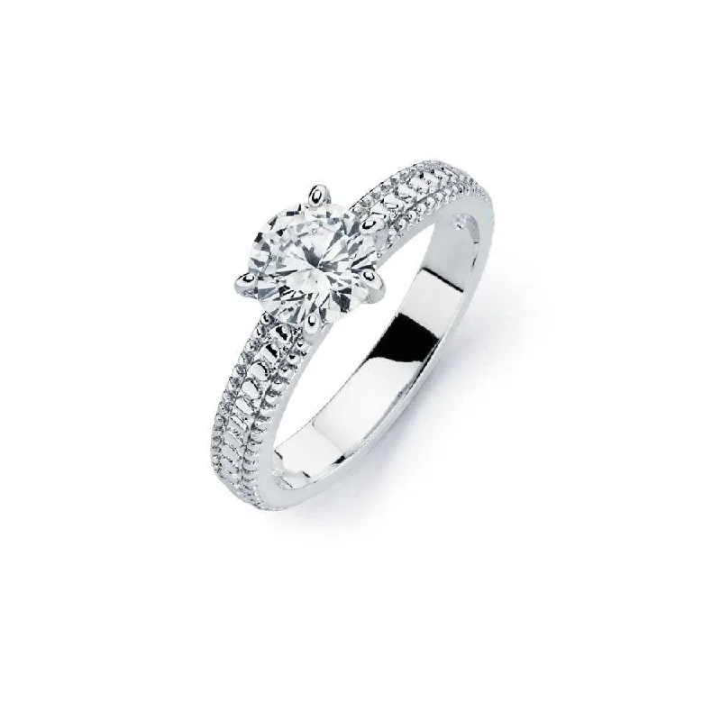 Ladies rings modern appeal-Silver 925 Rhodium Plated Clear Solitaire CZ Bridal Ring - BGR00718