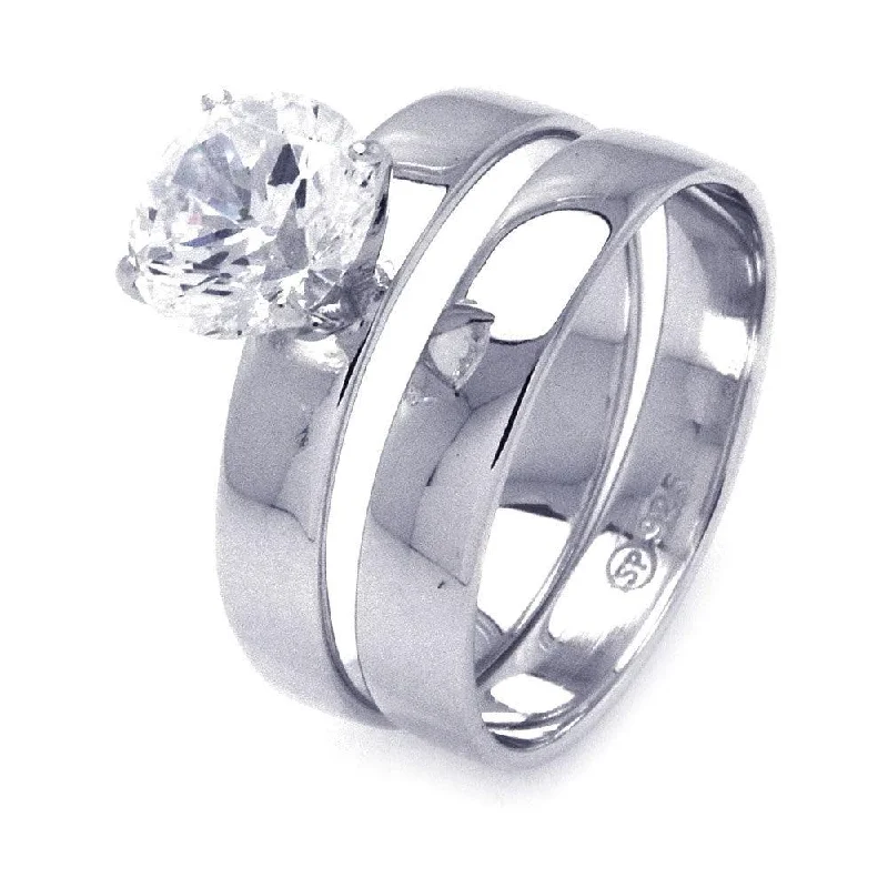 Ladies rings discount offers-Silver 925 Rhodium Plated Solitaire CZ Matching Ring Pair Set - STR00771