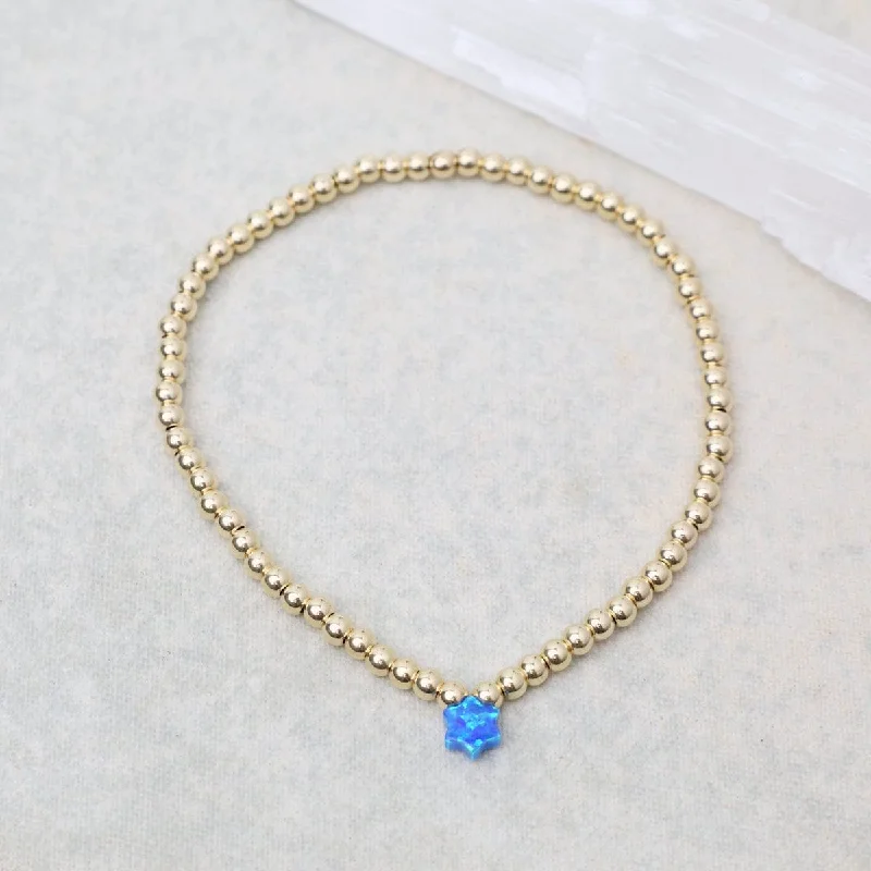 Ladies bracelets budget picks-Blue Opal Star of David Gold Filled Ball Bracelet