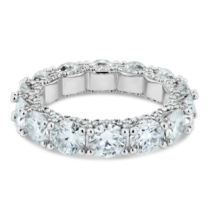 Ladies rings proposal gifts-925 Sterling Silver Rhodium Moissanite Eternity Band Ring - MGMR00003