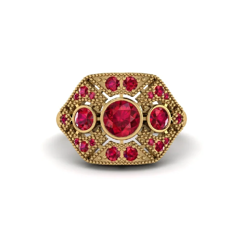 Ladies engagement rings worldwide appeal-Ruby Art Deco Geometric Engagement Ring - Haven No. 55