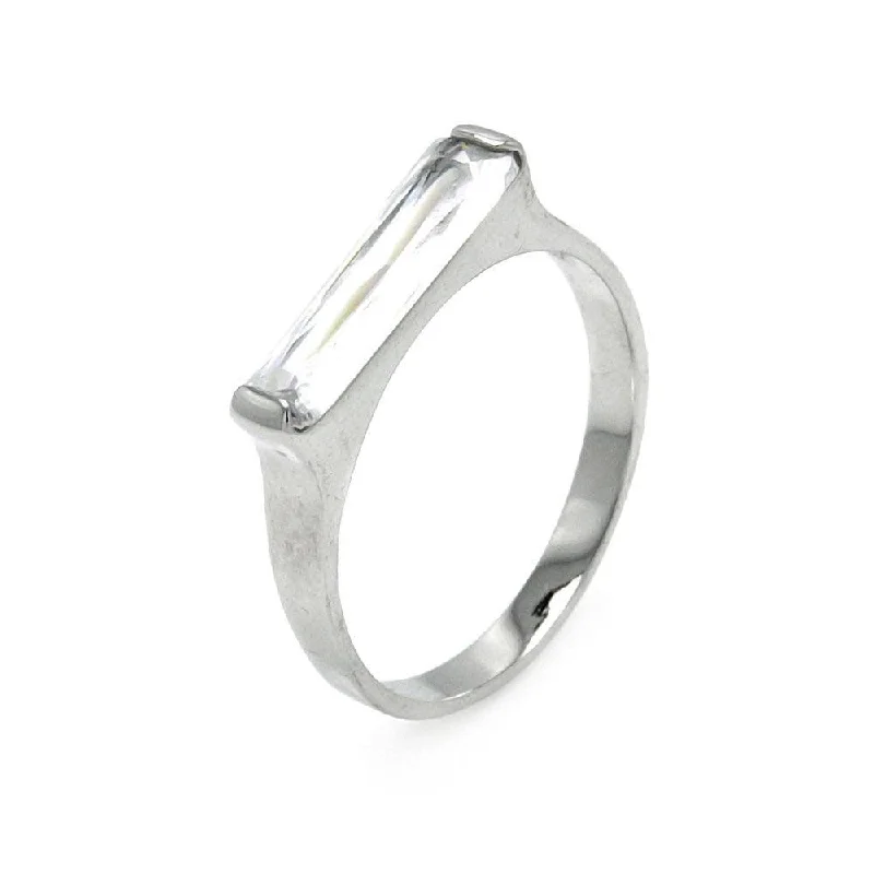 Ladies rings memory keepsakes-Clearance-Silver 925 Rhodium Plated Long Clear CZ Bar Ring - BGR00003CLR