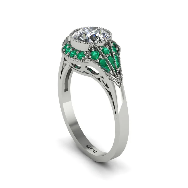 Ladies engagement rings statement rings-Emerald Vintage-Inspired Besel Engagement Ring - Makenzie No. 18