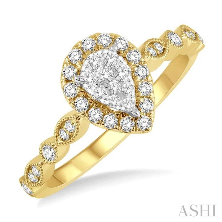 Ladies engagement rings oval designs-1/3 ctw Lattice Pear Shape Lovebright Round Cut Diamond Engagement Ring in 14K Yellow and White Gold