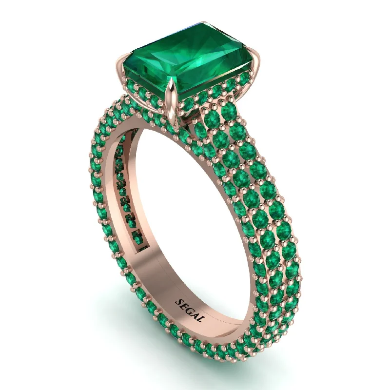 Ladies engagement rings geometric patterns-Radiant Cut Emerald Pave Engagement Ring - Kenzie No. 20