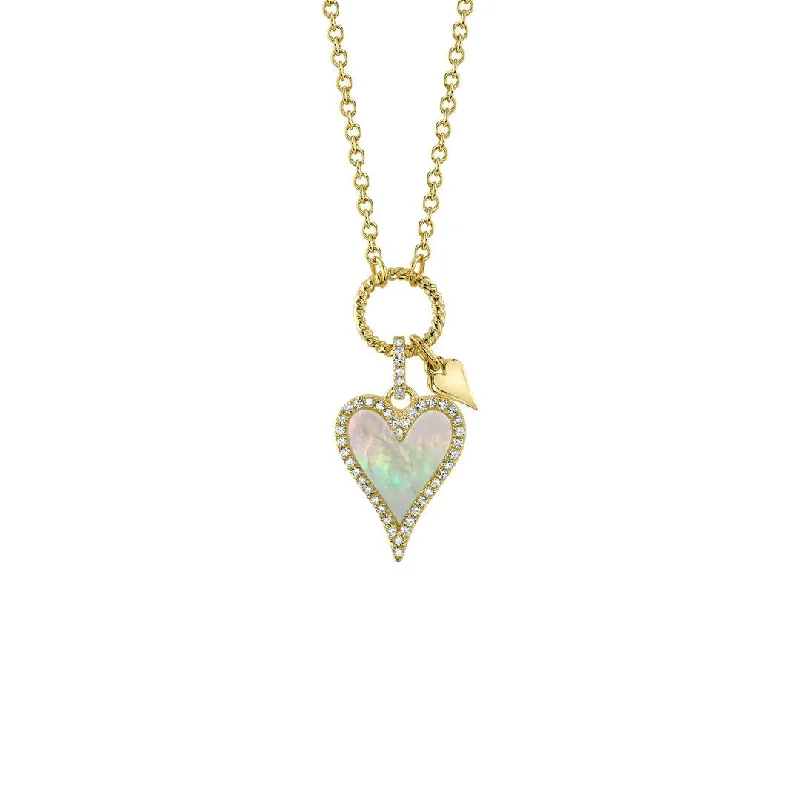 Ladies necklaces youthful charm-Mother of Pearl & Diamond Heart Necklace