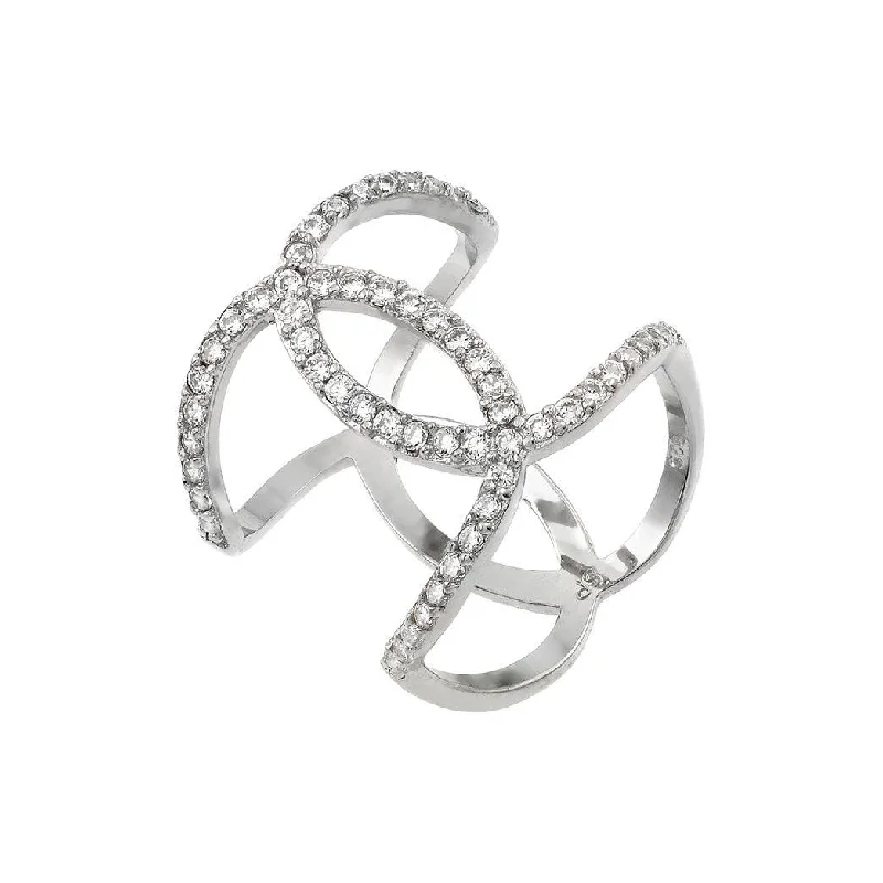 Ladies rings viral picks-Rhodium Plated 925 Sterling Silver Knotted CZ Ring - STR01008