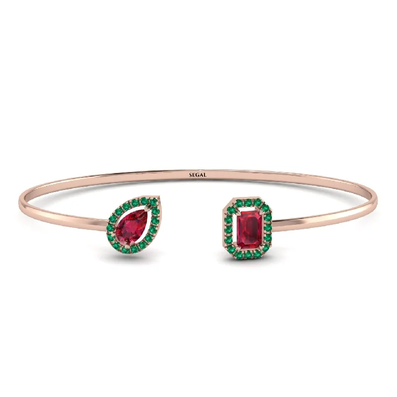 Ladies bracelets pearl details-Geometric Pearl And Emerald Ruby Bracelet - Catherine No. 26