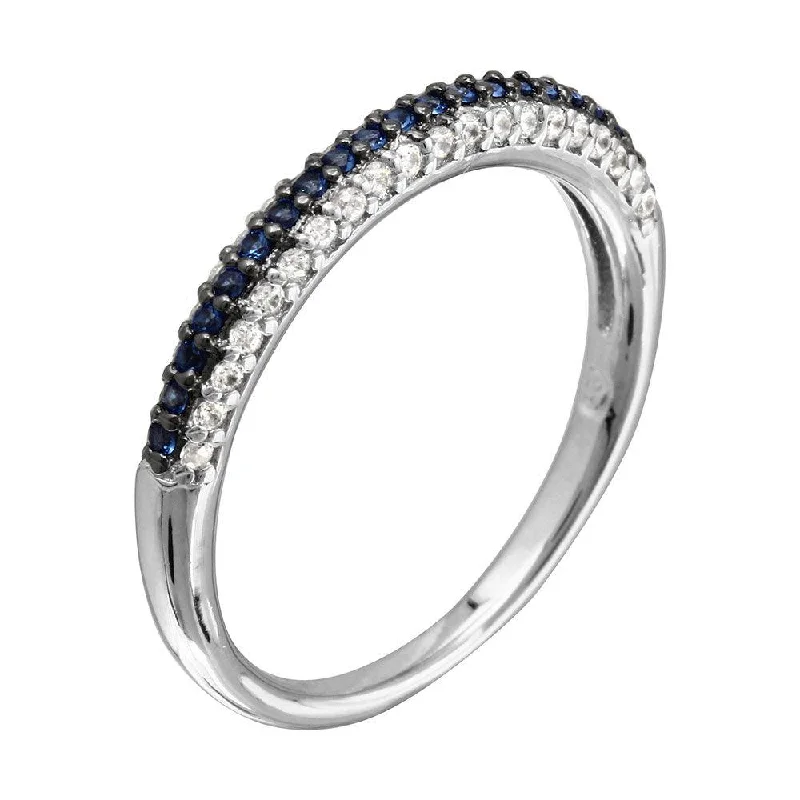 Ladies rings 2025 trends-Rhodium Plated 925 Sterling Silver Blue and Clear Stackable Ring - BGR01090