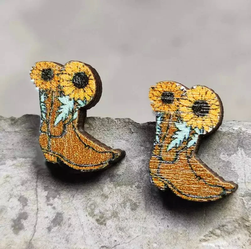 Ladies earrings modern appeal-Cowboy Boot Stud Earrings