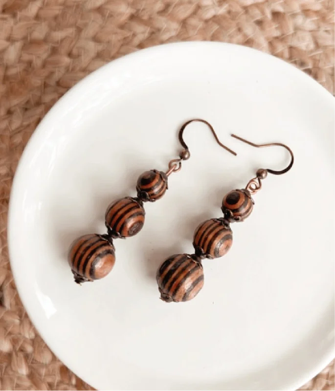 Ladies earrings customer reviews-Wooden Bead Drop Earrings