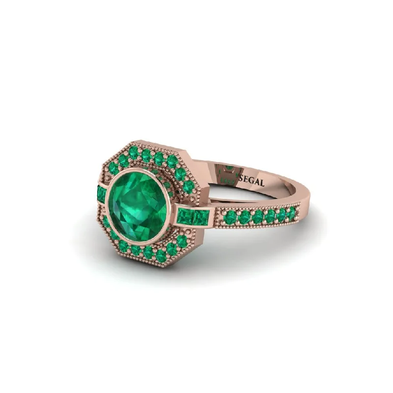 Ladies engagement rings care tips-Emerald Octagon Halo Engagement Ring - Leia No. 20