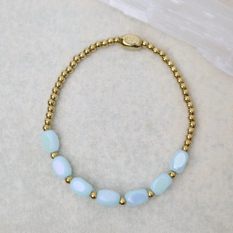 Ladies bracelets slim bands-Meet Me Half Way Pop Of Color Bracelet in Sky Blue & Gold