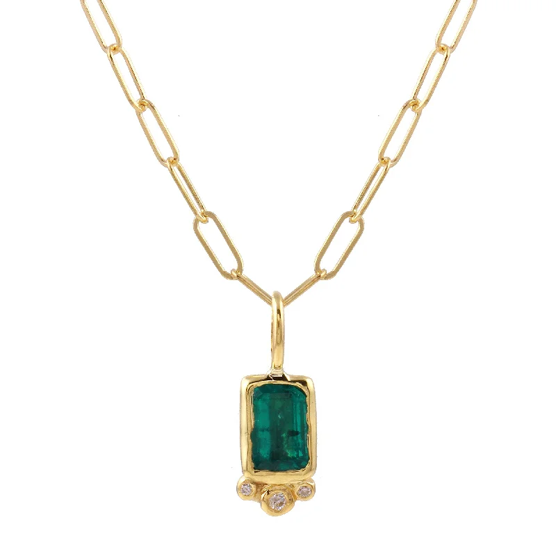 Ladies necklaces Christmas styles-Rectangle Emerald & Diamond Necklace