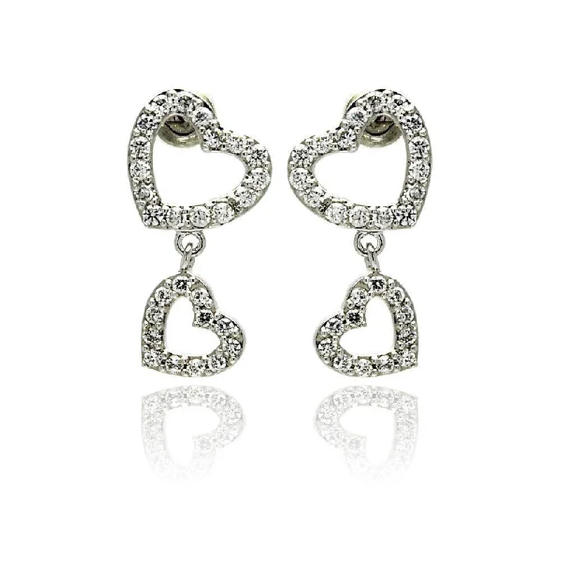 Ladies earrings group styles-Silver 925 Rhodium Plated Heart CZ Dangling Earrings - STE00240