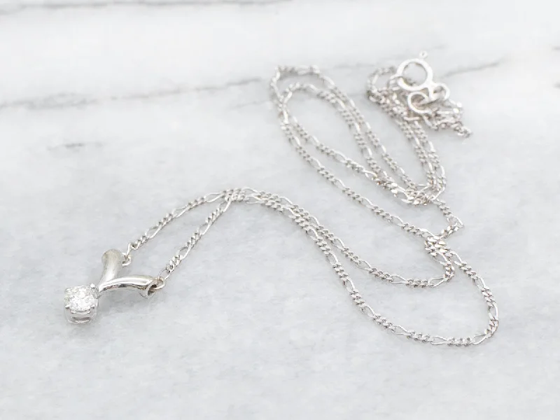 Ladies necklaces European flair-White Gold Figaro Necklace with Diamond Pendant