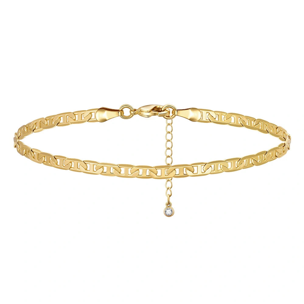 Ladies bracelets gothic appeal-Dainty 14k Gold Adjustable Ankle Bracelets- Stud