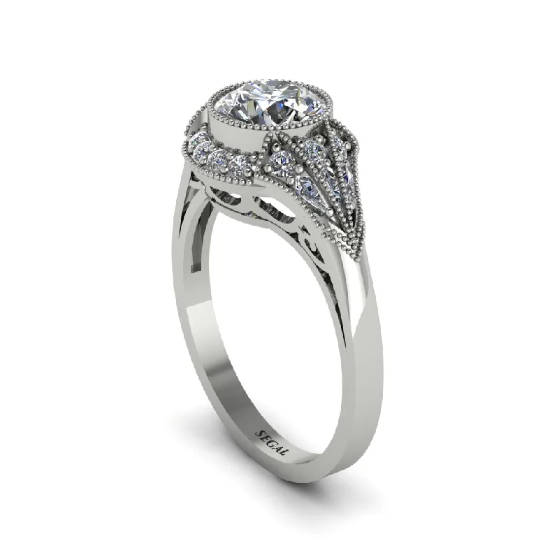 Ladies engagement rings lab-grown diamonds-Diamond Vintage-Inspired Besel Engagement Ring - Makenzie No. 3