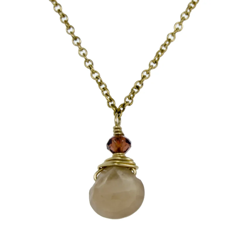 Ladies necklaces cute accents-Brown Moonstone One Drop Necklace