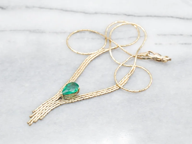 Ladies necklaces minimalist trends-Yellow Gold Pear Cut Emerald Necklace with Lobster Clasp