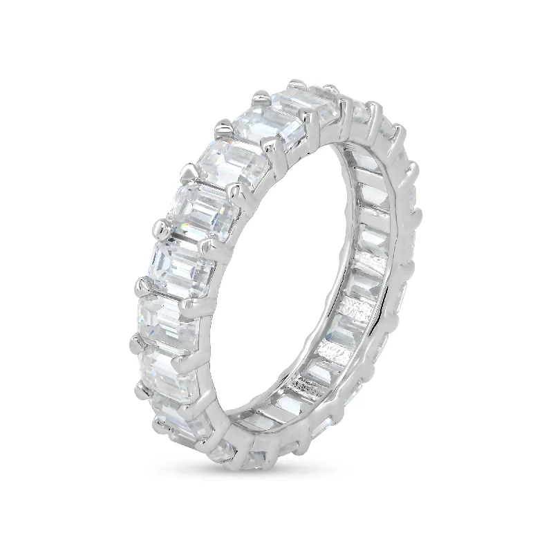 Ladies rings vintage charm-925 Sterling Silver Rhodium Square Moissanite Stone Eternity Band Ring - MGMR00007