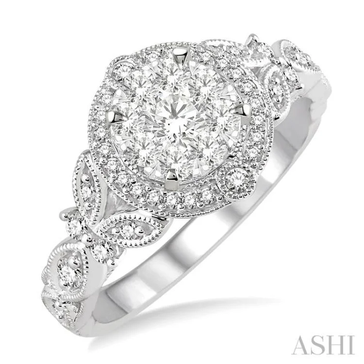 Ladies engagement rings solitaire stones-5/8 Ctw Diamond Lovebright Engagement Ring in 14K White Gold