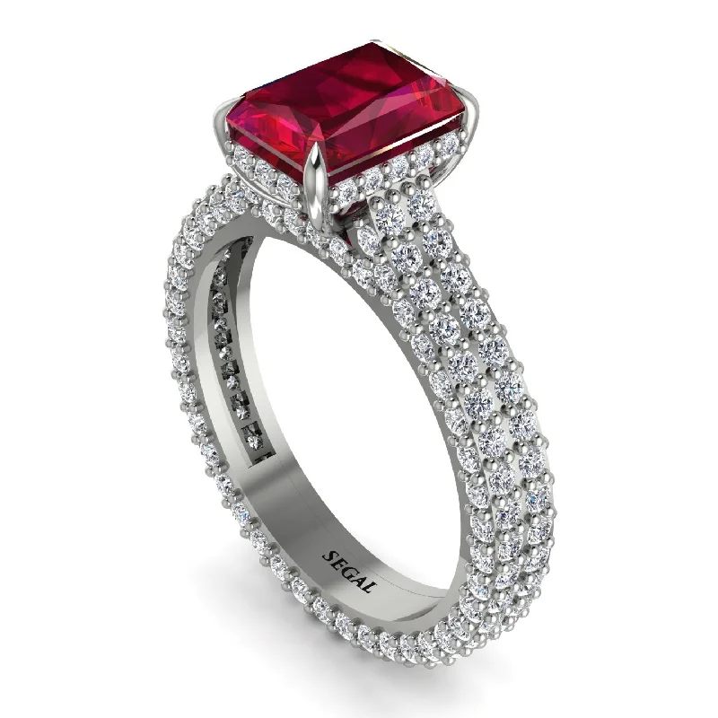 Ladies engagement rings eternity bands-Radiant Cut Ruby Pave Engagement Ring - Kenzie No. 12