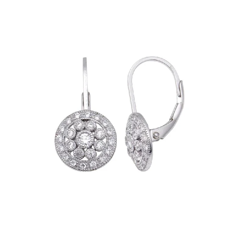 Ladies earrings investment value-Silver 925 Rhodium Plated Round Cluster CZ Hook Earrings - STE00606