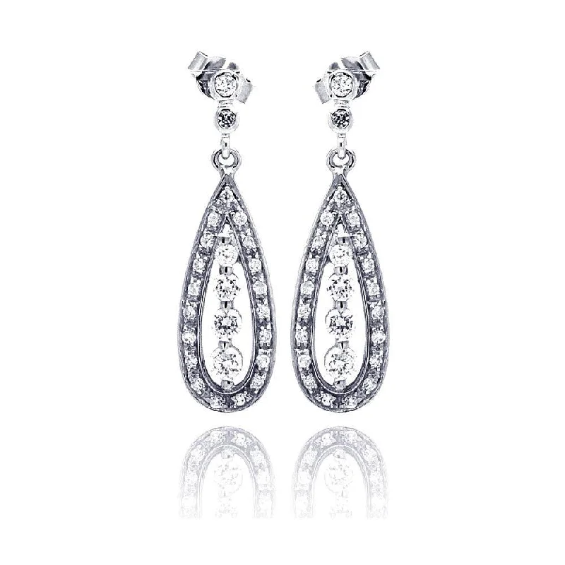 Ladies earrings titanium options-Silver 925 Rhodium Plated Teardrop Marquis CZ Dangling Earrings - STE00660