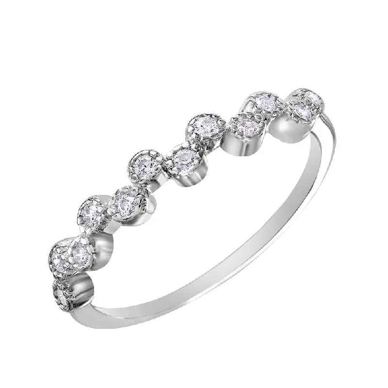 Ladies rings silver finishes-Silver 925 Rhodium Plated Alternating Bubble Design CZ Ring - BGR01036