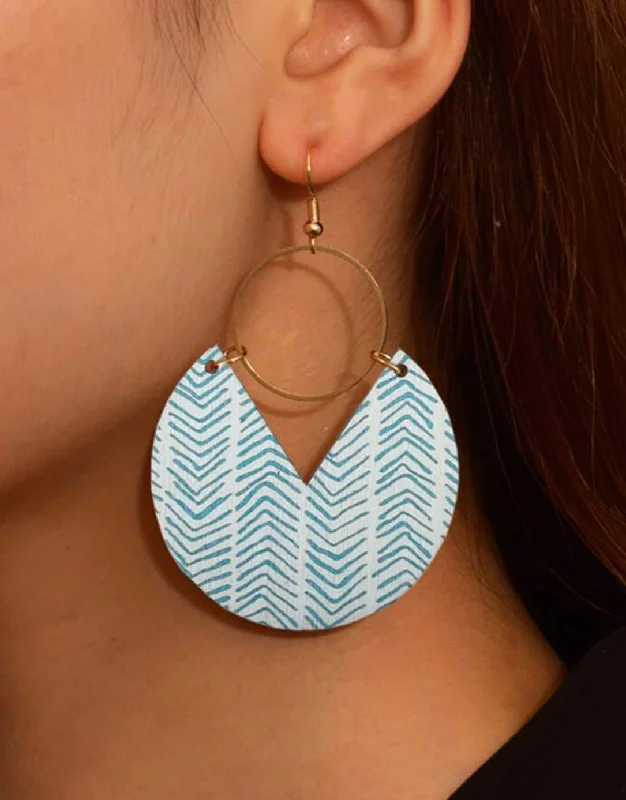 Ladies earrings titanium options-Bohemian Wooden Round Baby Blue Striped Earrings