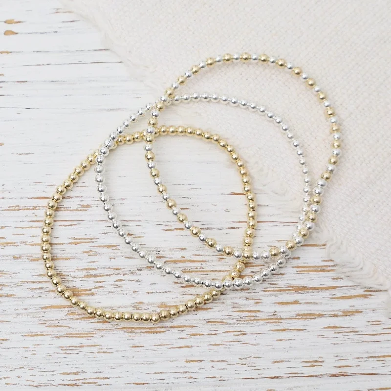 Ladies bracelets handmade designs-3mm Classic Ball Bracelet in Silver, Gold, or Two Tone