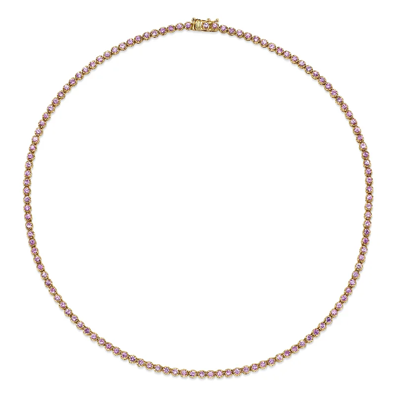 Ladies necklaces modern appeal-Classic Pink Sapphire Tennis Necklace