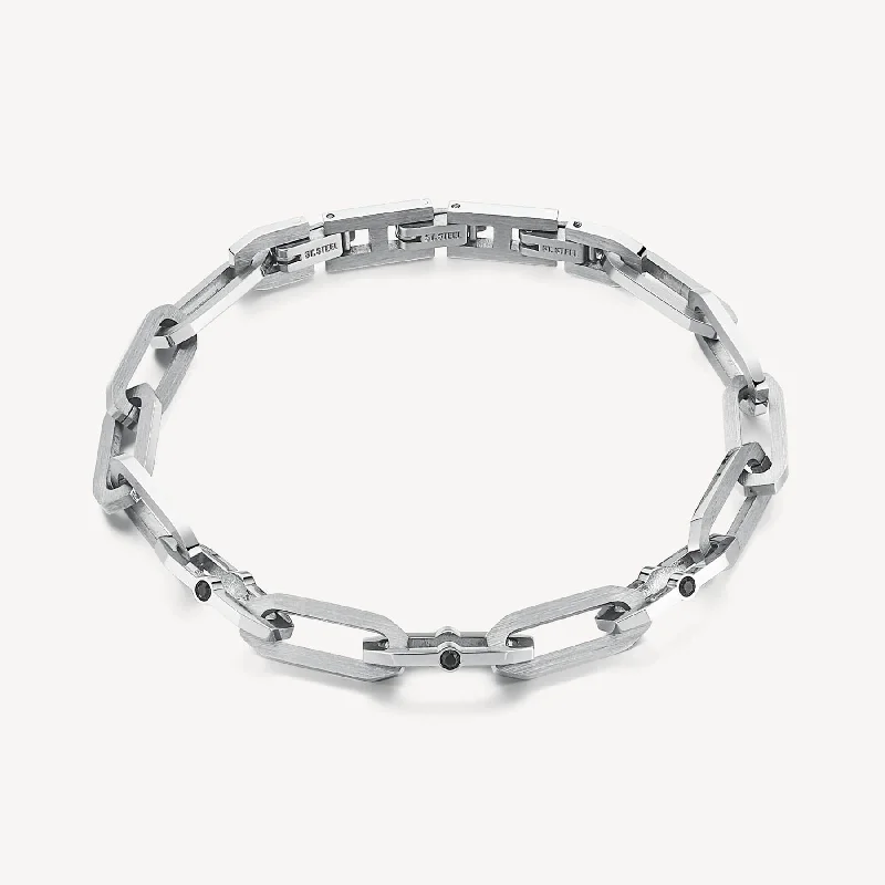 Ladies bracelets limited editions-Stainless Steel with Black Crystal Bracelet