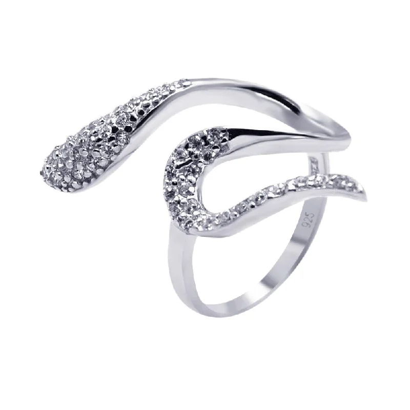 Ladies rings engagement options-Silver 925 Rhodium Plated Pave Set CZ Snake Ring - AAR0084