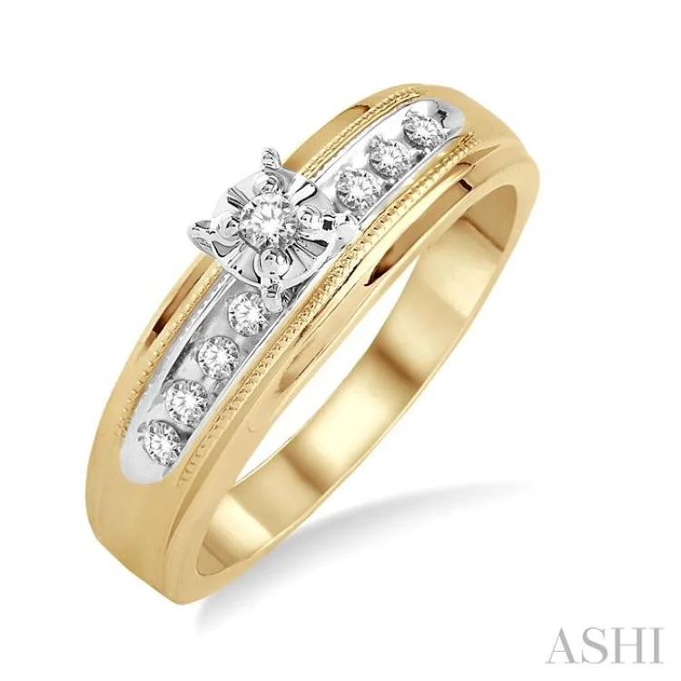 Ladies engagement rings minimalist trends-1/8 Ctw Round Cut Diamond Engagement Ring in 10K Yellow Gold