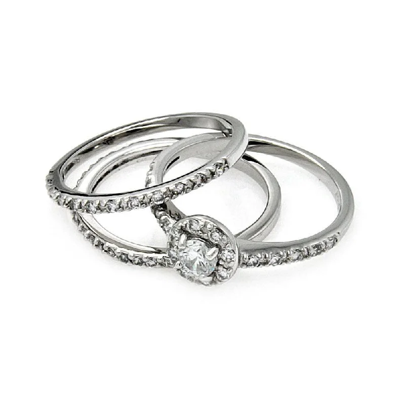 Ladies rings ring finger-Silver 925 Rhodium Plated Clear Cluster CZ Bridal Stackable Ring Set - BGR00450